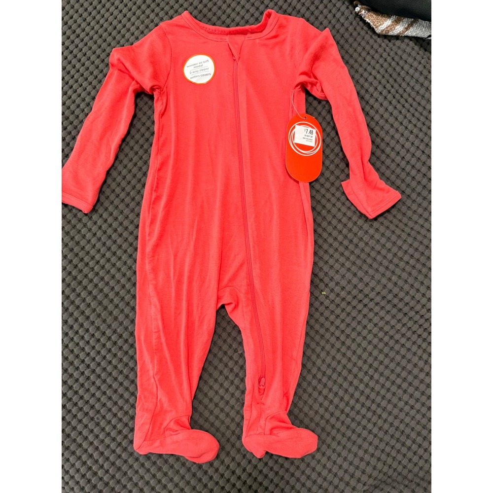 Wonder Nation Baby 3-6M Modal 2-Way Zipper Footed Sleeper Mitten Covers Red